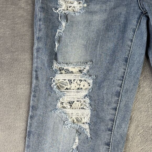Judy Blue Jeans Womens 13 Distressed Skinny Light Wash Denim Lace Patch Ripped - Picture 3 of 14